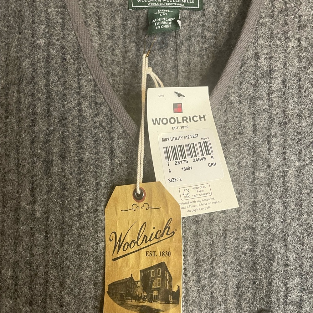 Men’s Vintage Woolrich Gray with Pinstripe Wool Utility Vest NWT - Picture 4 of 14